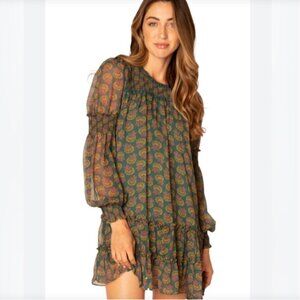 Allison New York Floral Mini Dress Sheer Small Long Sleeves Boho Holiday‎ NWT